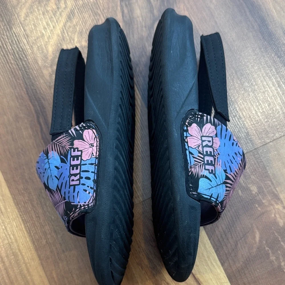 Reef Black kid Slides with Tropical Print size 12